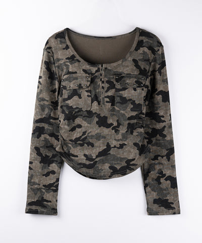 ヴィンテージカモフラアウトポケットジップロンT ／ vintage camouflage out pocket zip longsleeve T-shirt