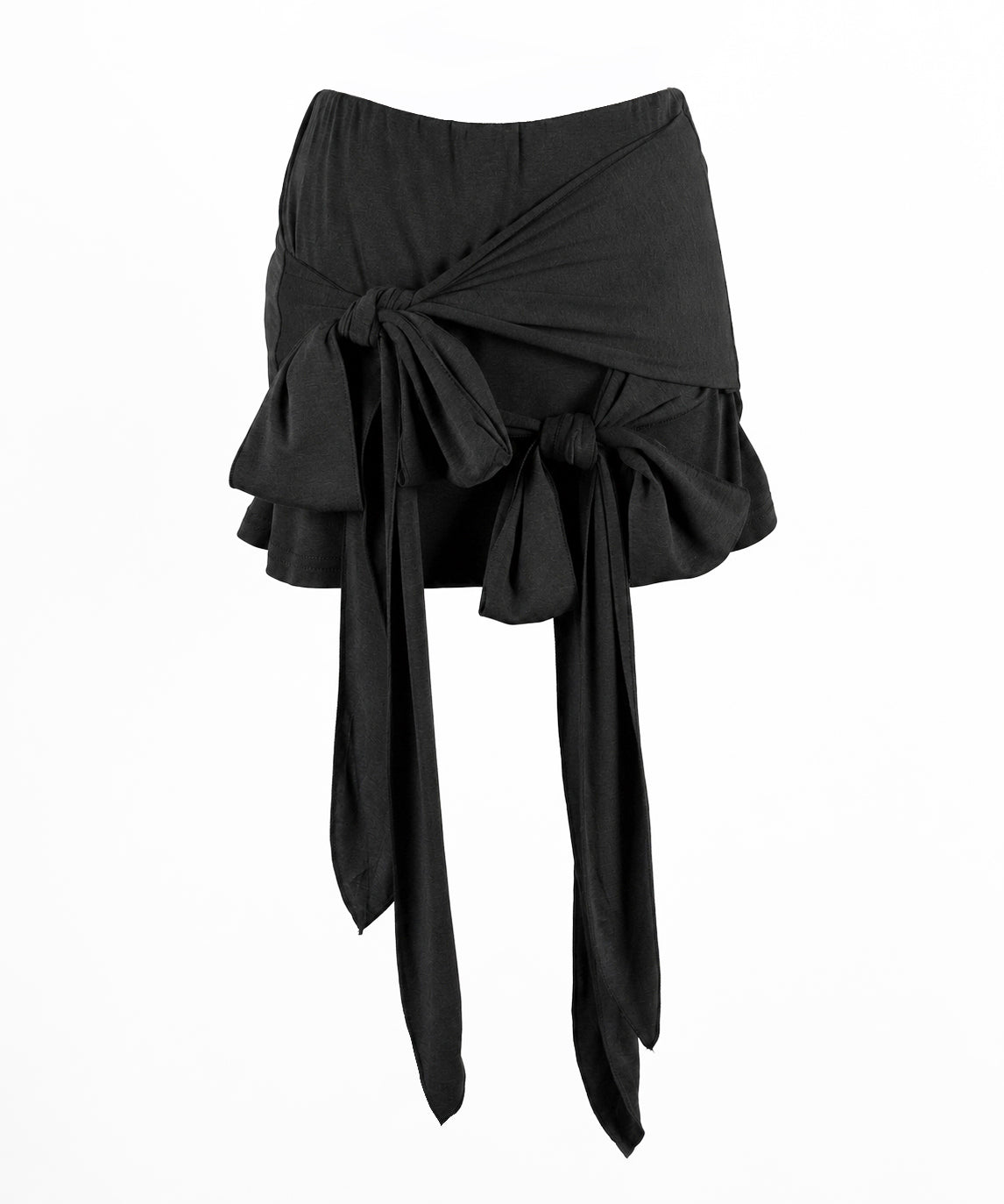 ダブルレイヤードリボンドレープミニスカパン ／ double layered ribbon draped mini skirt pants