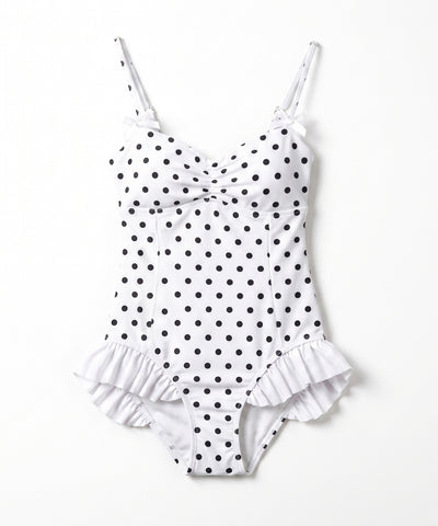 【 レディース水着 】ドットリボンフリルワンピース水着 ／ Dot ribbon frill onepiece swimwear