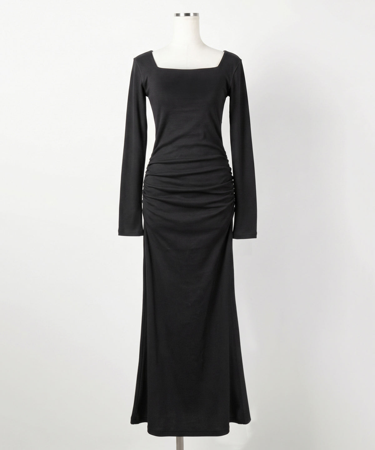 スクエアネックシャーリングマーメイド長袖ロングタイトワンピ ／ Square neck shirring mermaid long-sleeved long tight onepiece