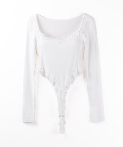 【 ２color 】カットアウトレースポイントボディスーツトップス ／cutout lace point bodysuit tops