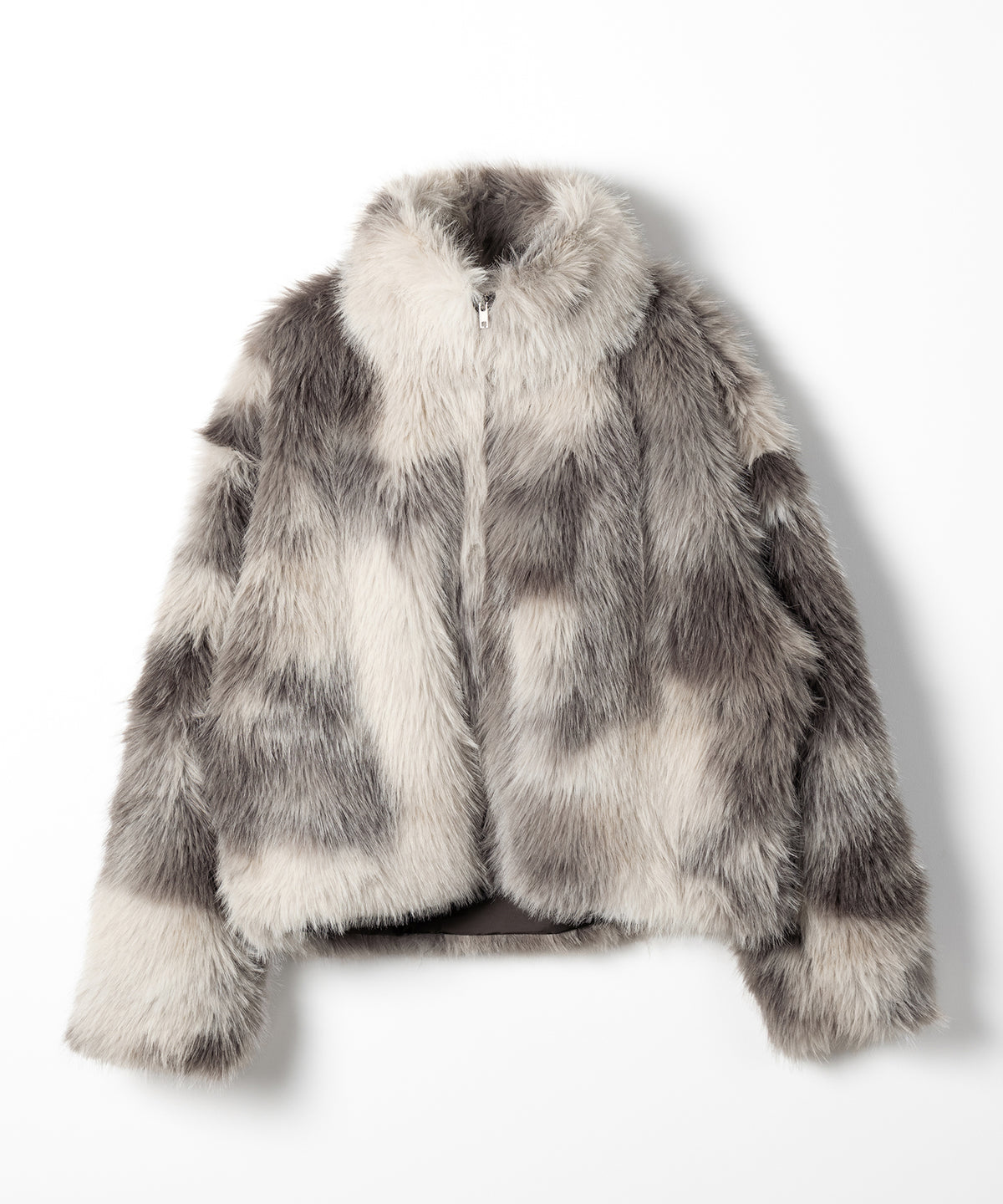 ダブルジップスタンドカラーニュアンスファージャケット ／ double zip stand collar nuance fur jacket