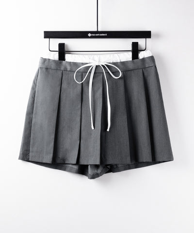 【 ２color 】レイヤードプリーツミニスカパン ／ layered pleated mini skirt pants