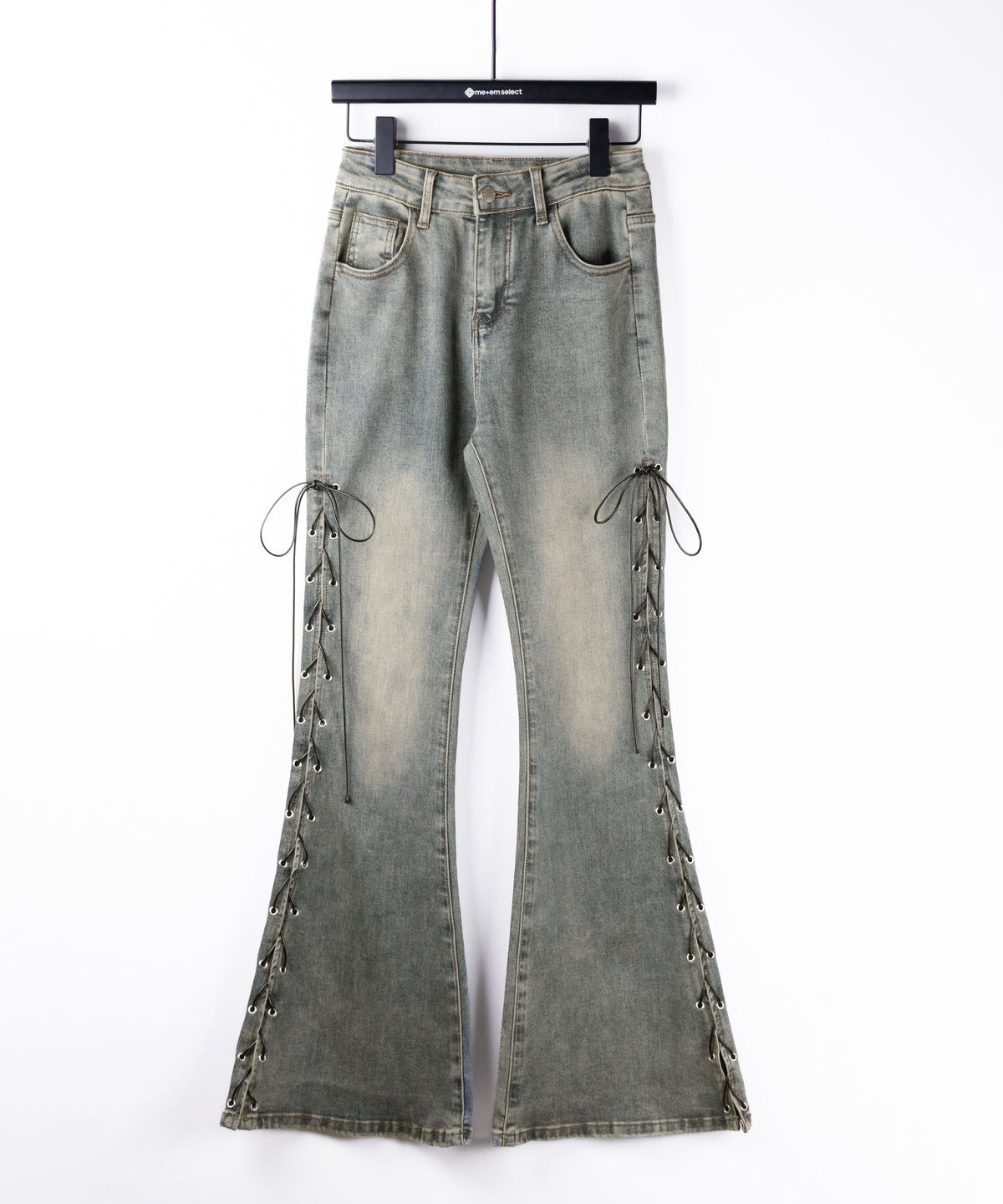 レースアップカットアウトストレッチフレアデニム ／ lace up cutout stretch flare denim