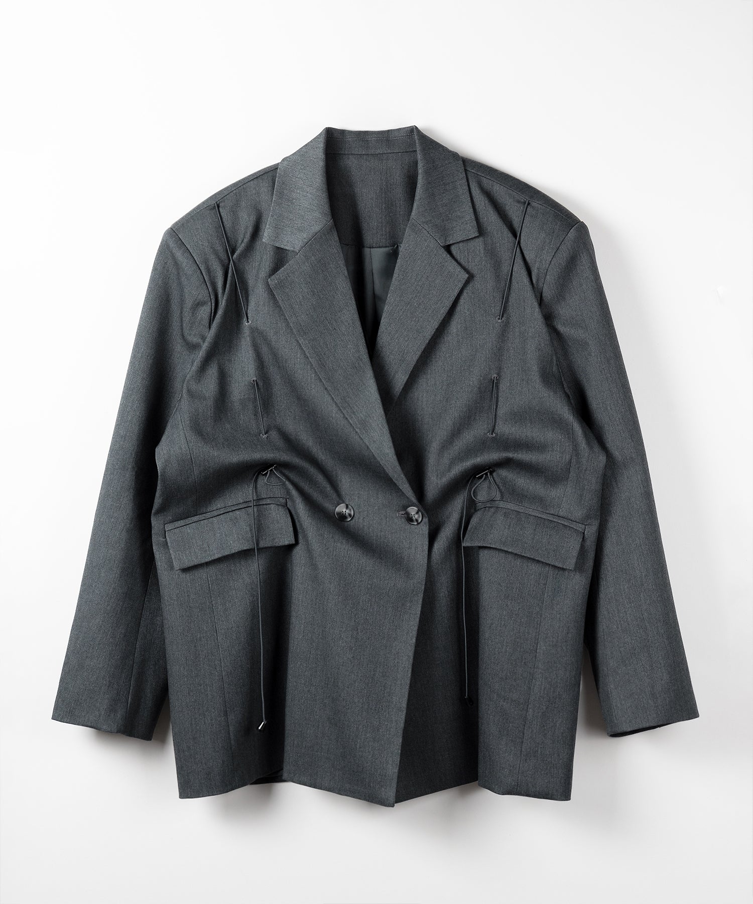 オーバーショルダードロストビッグテーラードジャケット ／ over shoulder drawstring big tailored jacket