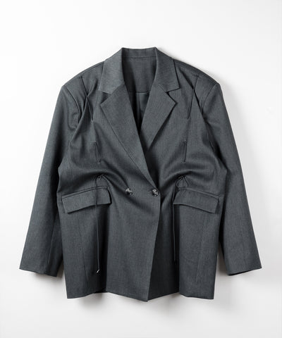 オーバーショルダードロストビッグテーラードジャケット ／ over shoulder drawstring big tailored jacket