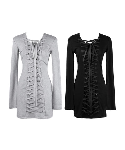 【 ２WAY 】レースアップコルセットリボンチョーカーミニワンピース ／ lace up corset ribbon choker mini onepiece