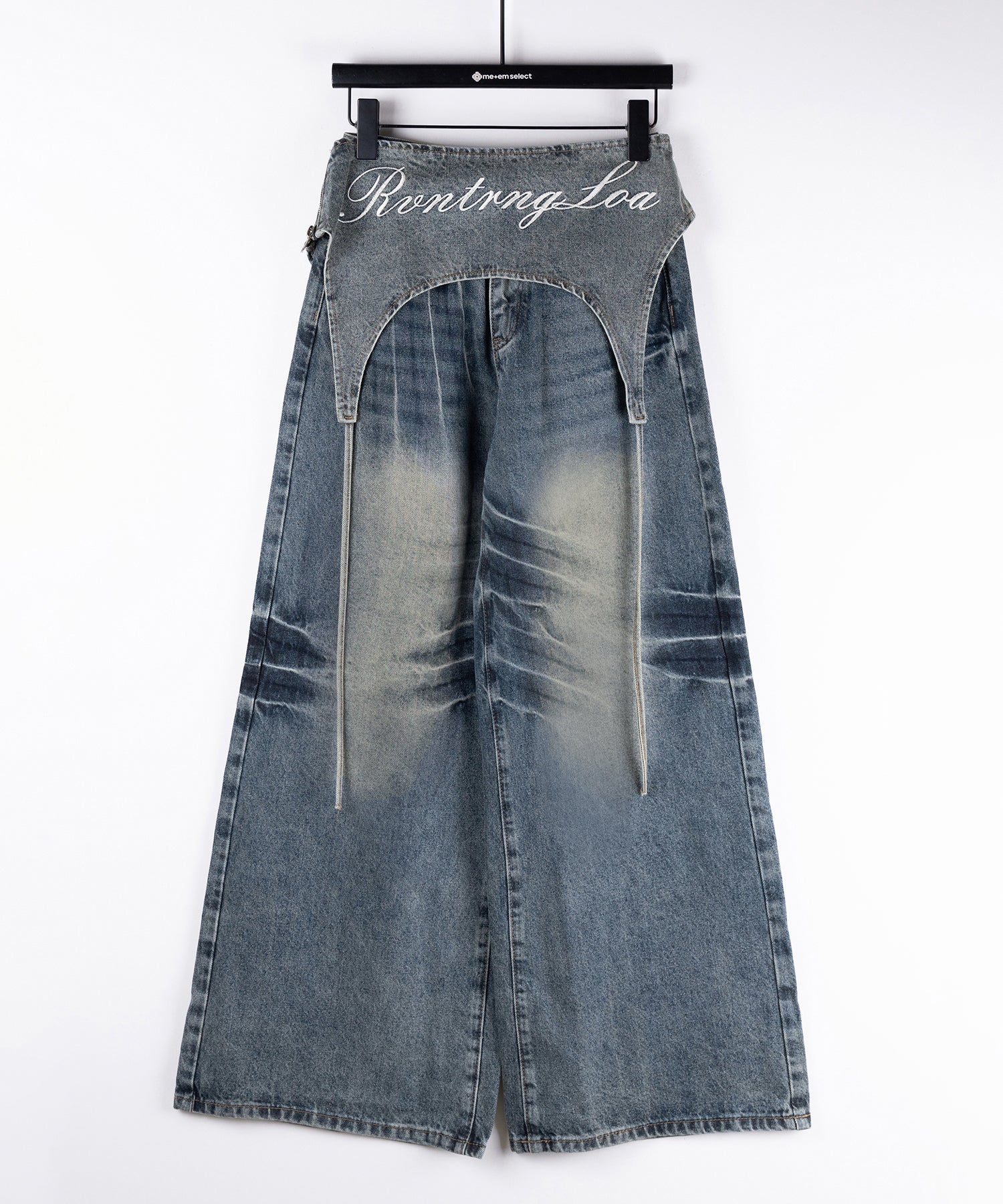 2WAY 】レタリングロゴ刺繍ガーターヴィンテージワイドデニム