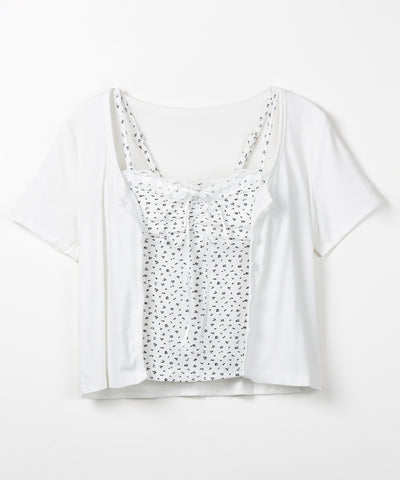 【 ２点セット 】小花柄レースリボンキャミソール ＋ カーディガンセット ／ mini flower lace ribbon camisole + cardigan SET