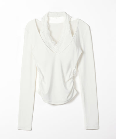 ホルターネックレースレイヤードトップス ／ Halter neck lace layered tops