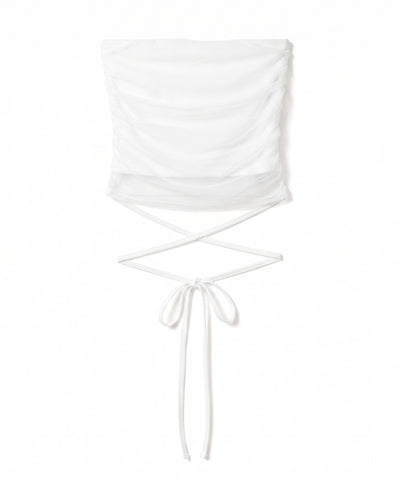 ウエストクロスチュールドッキングベアトップ ／ waist cross tulle docking bare top