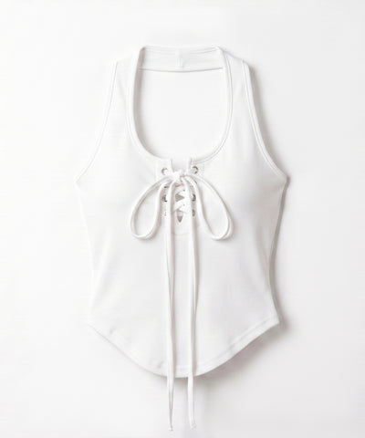 【 クロスにできる２WAY 】レースアップホルターネックタンク ／ laceup halter neck tank