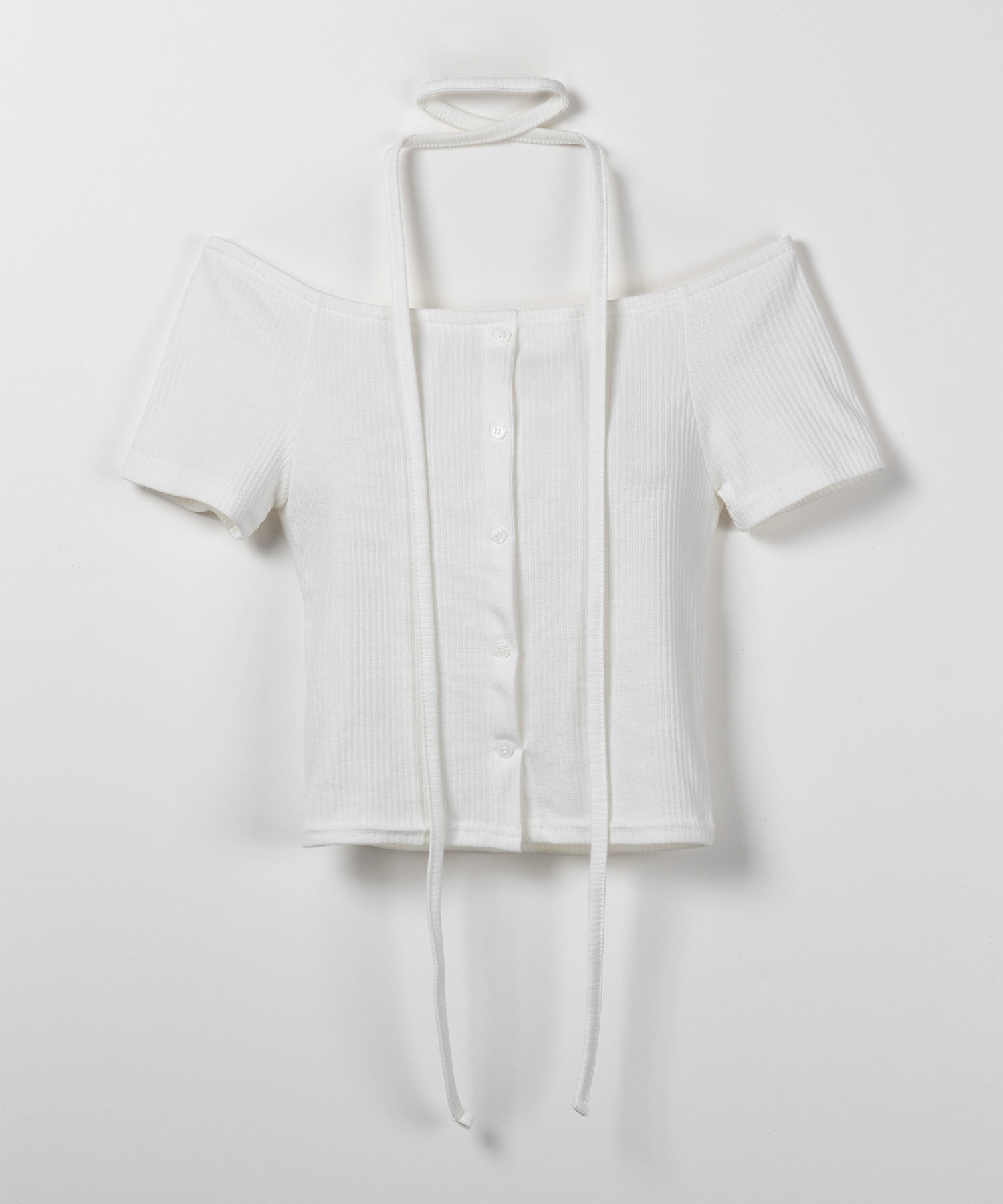 【 ２WAY 】ストラップリボンオフショルダーリブトップス ／ strap ribbon off shoulder rib tops