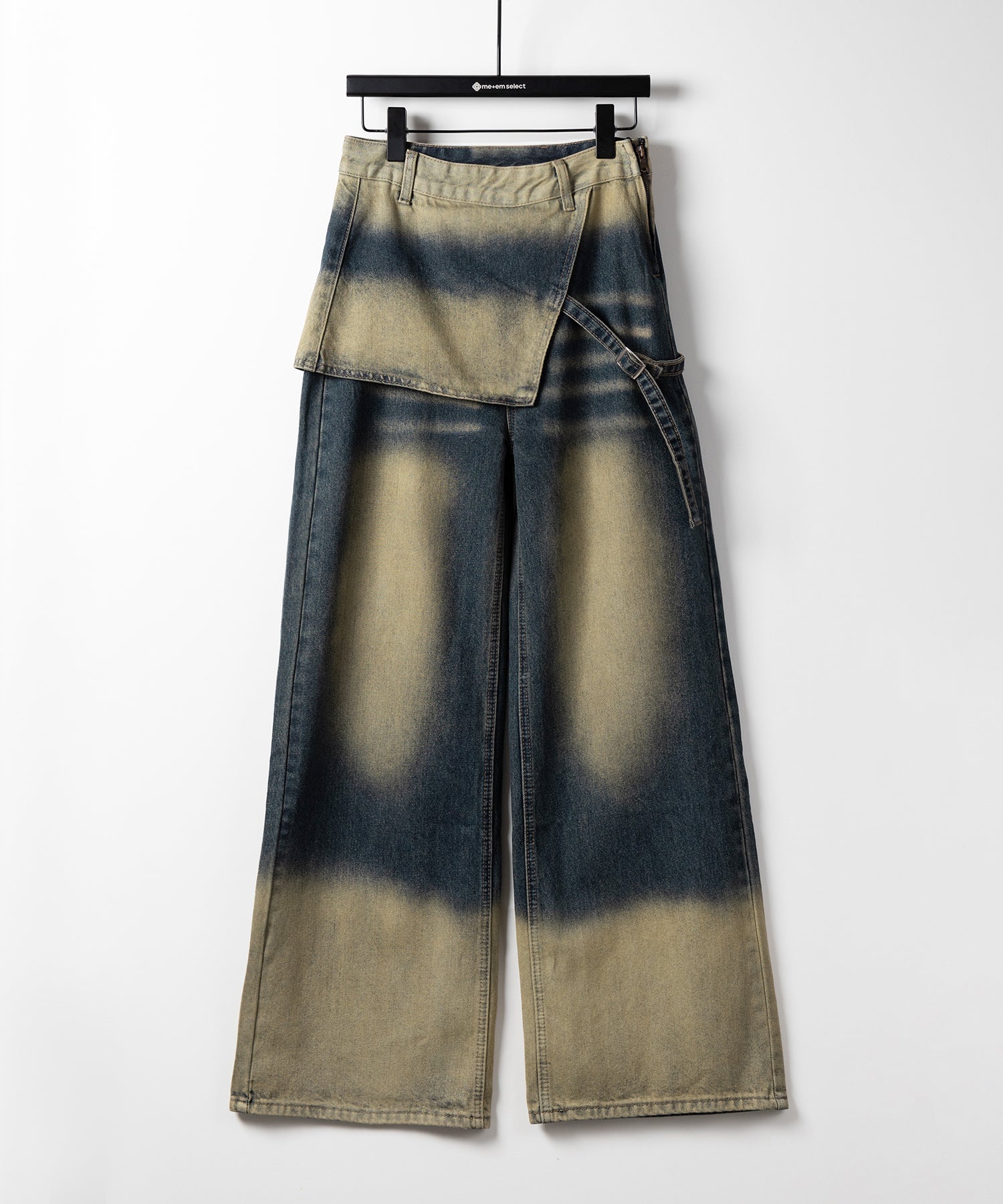 【 ２color ／４size 】ラップレイヤードバイカラーブリーチワイドデニム ／ wrap layered bicolor bleach wide denim