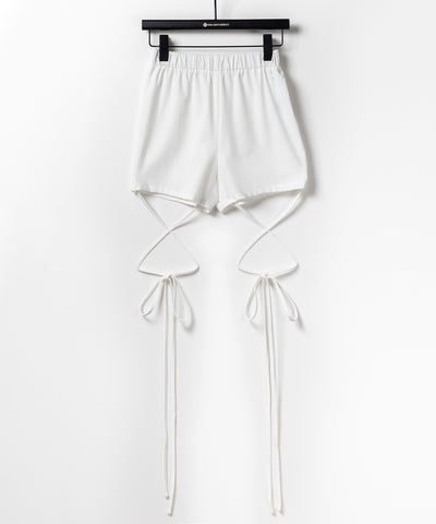 【 セルフカット調節可能 】クロスストラップリボンバイカーレギンスパンツ ／ cross strap ribbon biker leggings pants
