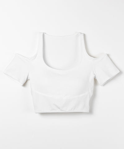 カットアウトオフショルスリムＴシャツ ／ cutout off shoulder slim t-shirts