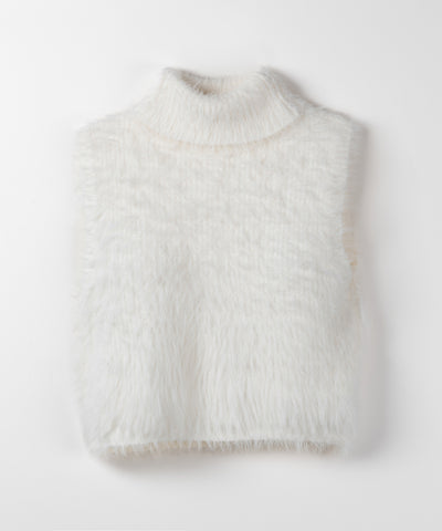 【 ３color 】タートルネックショートシャギーノースリニットトップス ／ turtleneck short shaggy nosleeve knit tops