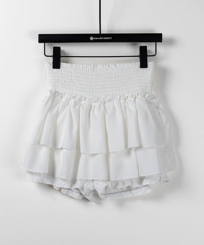 【 ３color ／ ３size 】２段フリルシャーリングミニスカパン ／ double frill shirring mini skirt pants