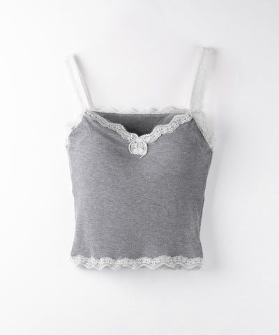 【 ３color 】バイカラーレースクロップドリブキャミソール ／ bicolor lace cropped rib camisole