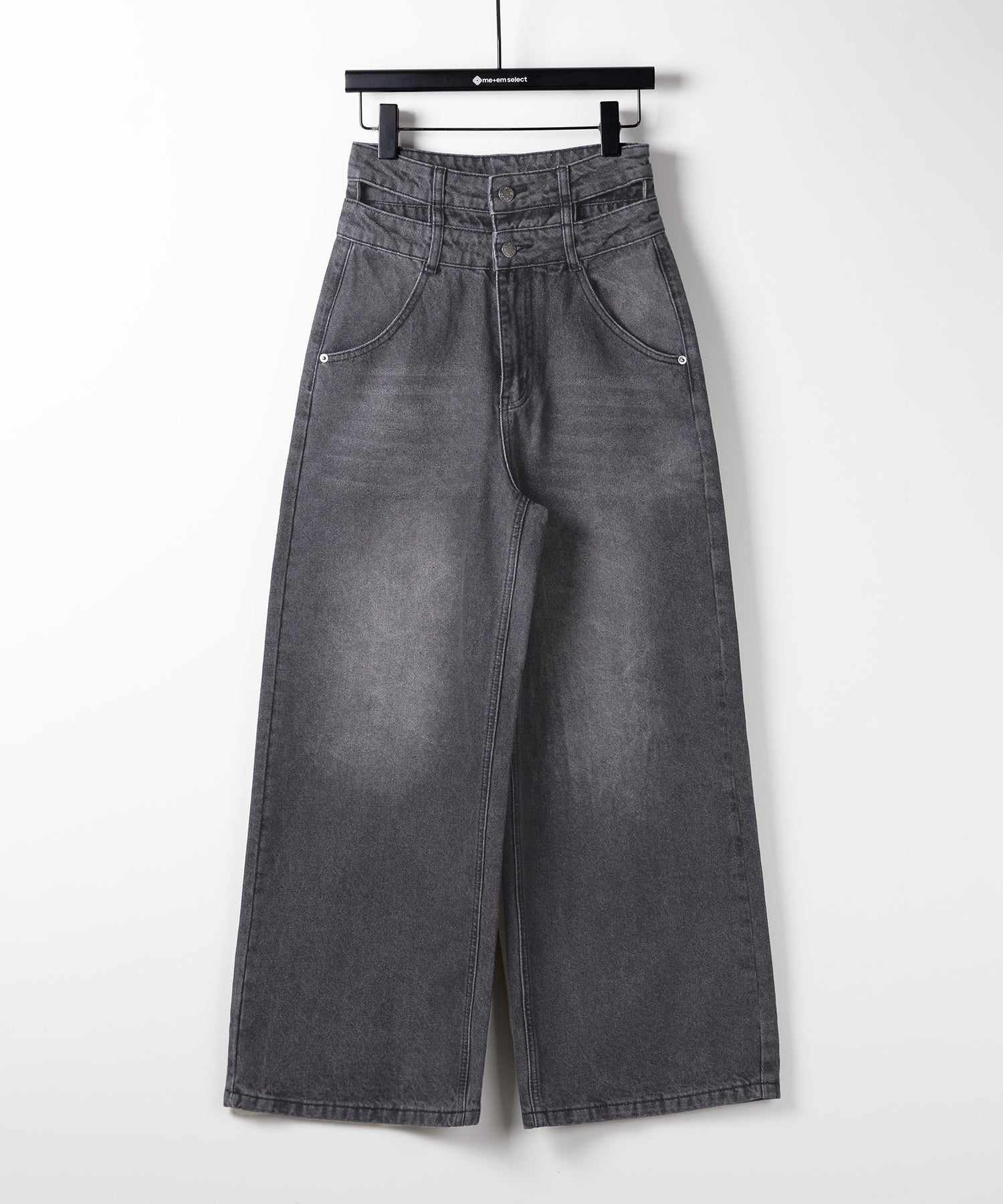 【２color ／４size 】カットアウトダブルハイウエストワイドデニム ／　cutout double high waist wide denim