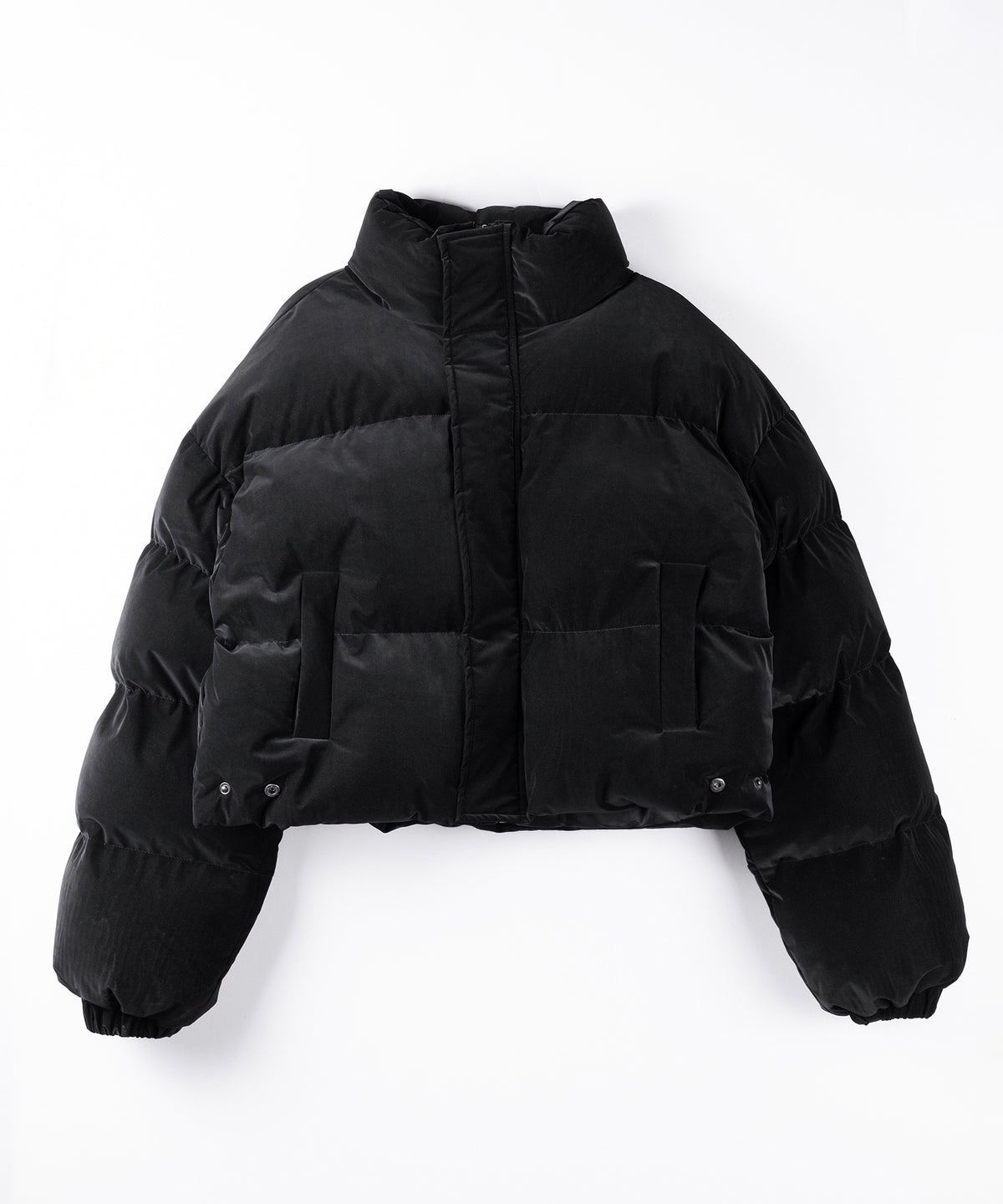 【 新色ピンクが追加！ 】グランジロゴ刺繍ショートパフ中綿ジャケット ／ grunge logo embroidery short puff fake down jacket