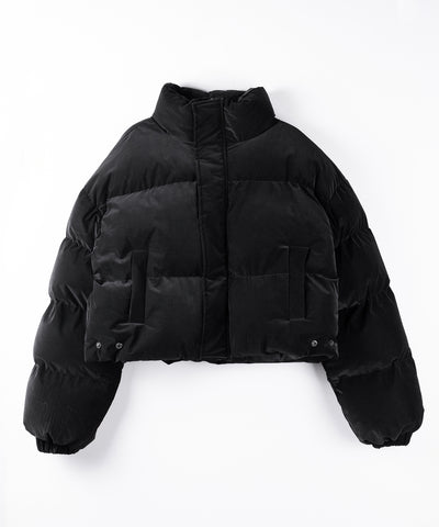 【 新色ピンクが追加！ 】グランジロゴ刺繍ショートパフ中綿ジャケット ／ grunge logo embroidery short puff fake down jacket