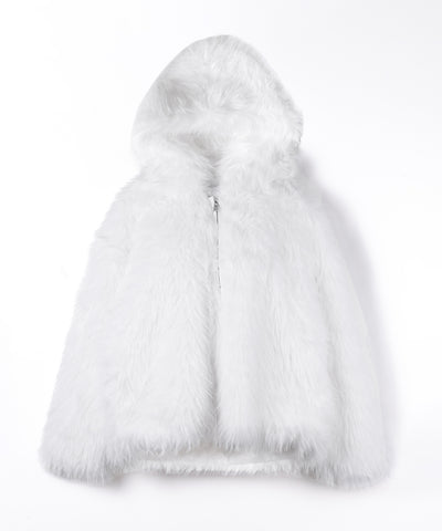 フェイクファーフーディミドルコート ／ fake fur hoodie middle coat