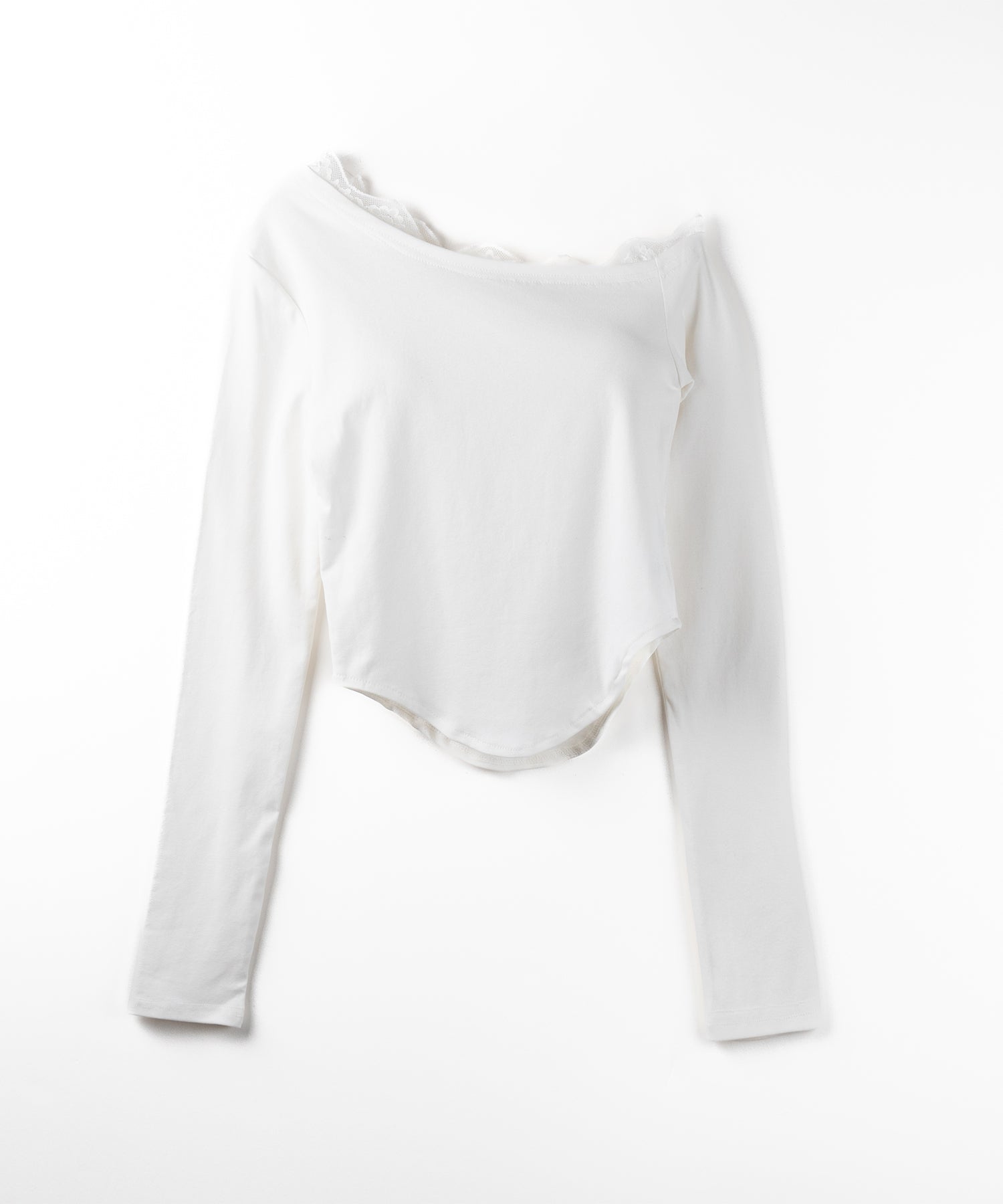 【 ２color 】ワンショルダーレースポイントスリムカットソートップス ／ one shoulder lace point slim cutsew tops