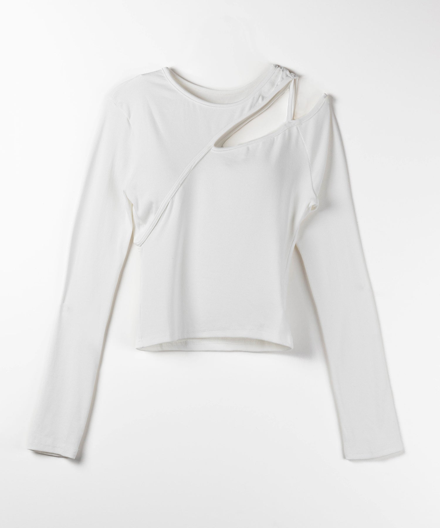【 ３color 】ショルダーカットアウトストラップリブトップス ／ shoulder cutout strap lib tops