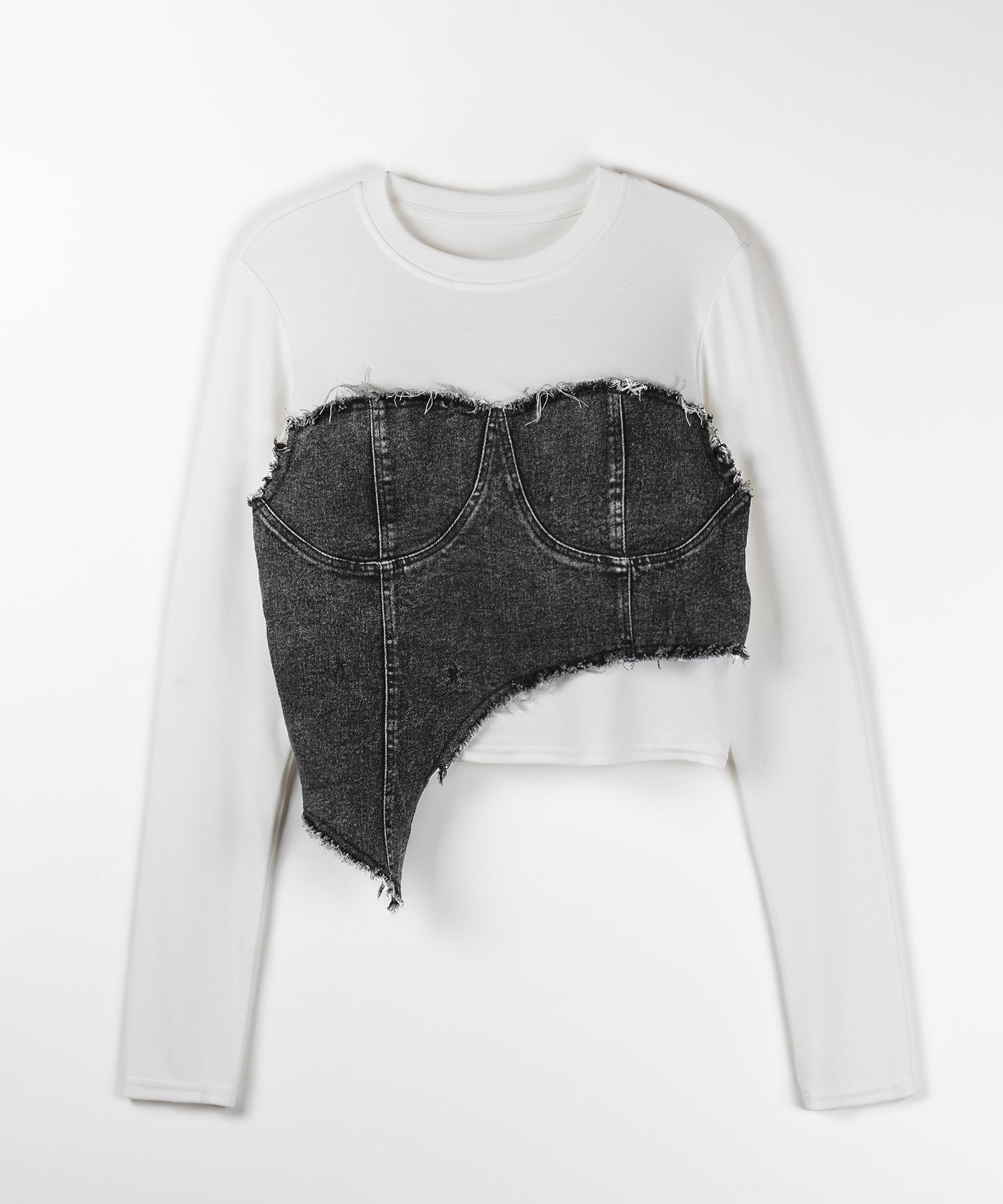 【 ２color 】ダメージデニムビスチェドッキングＴシャツ ／ damage denim bustier docking Tee