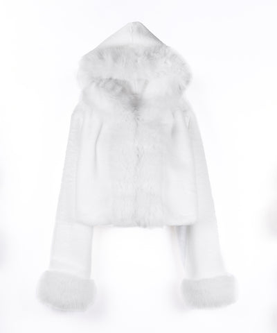 フェイクファーフードレディーショートコート ／ fake fur hoodec lady short coat