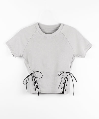 ヴィンテージサイドレースアップカットアウト半袖ショートTシャツ ／ vintage side lace up cutout short short sleeve T-shirts
