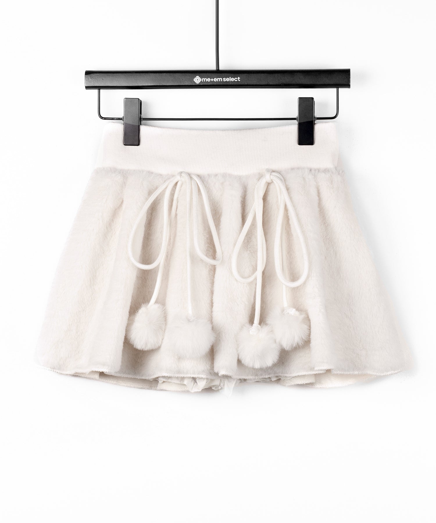 【 インパン裏地付き 】ポンポン付ファーフレアミニスカート ／ ponpon fur flare mini skirt