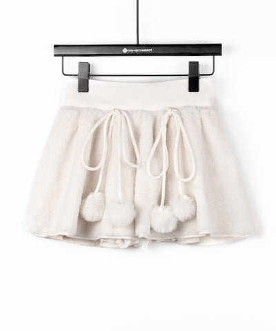 【 インパン裏地付き 】ポンポン付ファーフレアミニスカート ／ ponpon fur flare mini skirt
