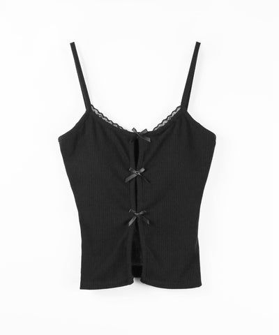 フロントリボンレースレイヤードリブキャミソール ／Front ribbon lace layered ribbed camisole