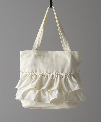 【 ２color 】ティアードフリルBIGキャンバストートバッグ ／ tiered frill big canvas tote bag