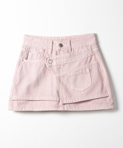 【 インパン裏地付き 】ヴィンテージピンクレイヤードデニムミニスカート ／ vintage pink denim mini skirt