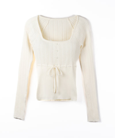 スリムフィット透かし柄リブニット / slim fit watermark pattern rib knit tops