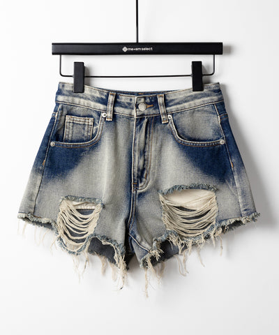 【 ２color 】クラッシュダメージブリーチデニムショートパンツ ／ crush damaged bleach denim short pants