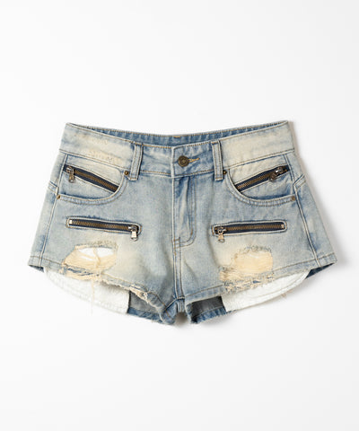 レースポケットダメージデニムマイクロショートパンツ／ lace pocket damage denim micro short pants