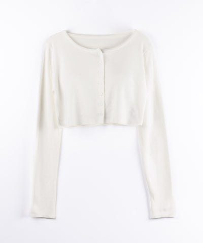 ミニボタンショートリブニットカーディガン ／ mini button short rib knit cardigan