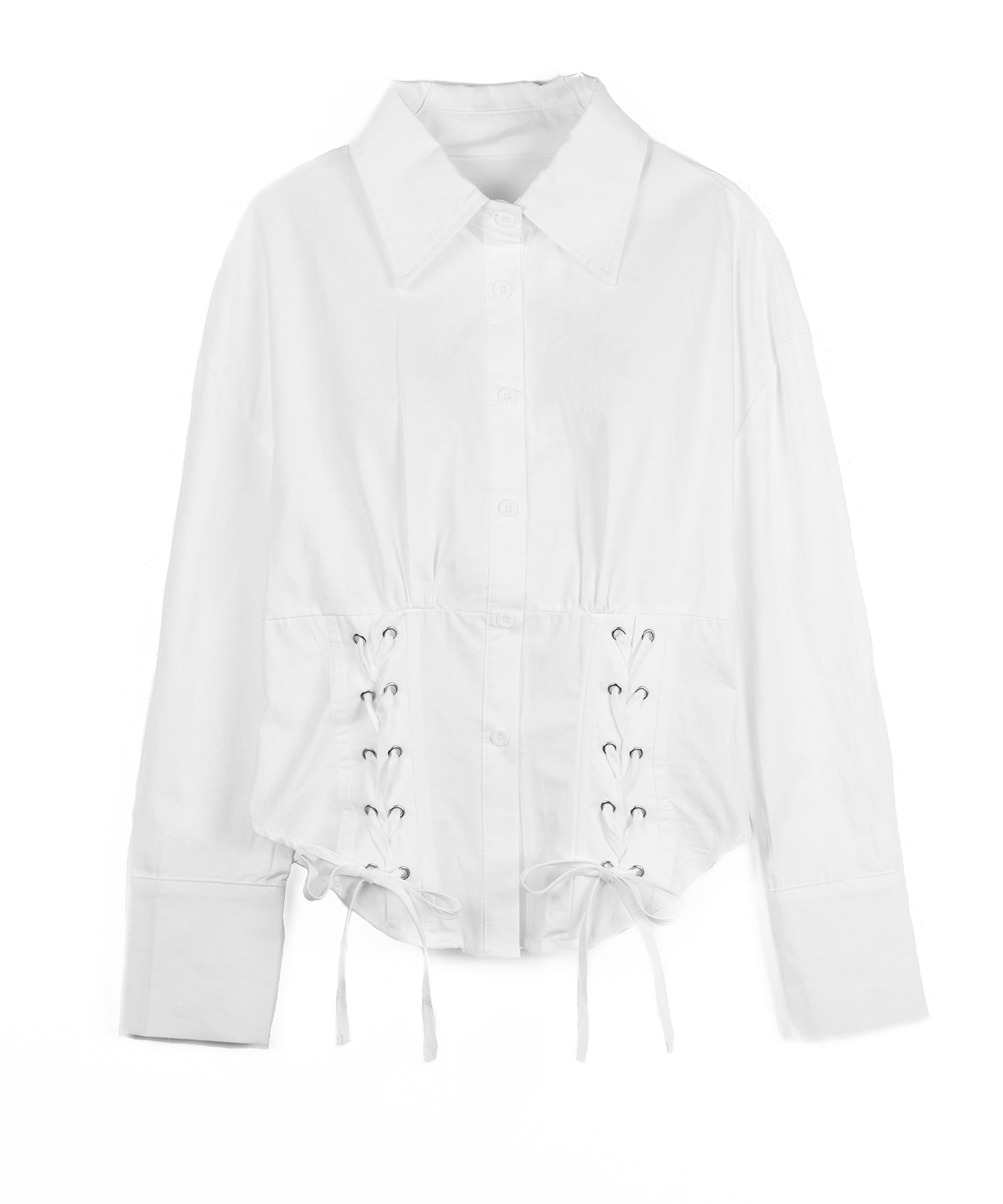 ダブルレースアップリボンシャツ ／ double lace up ribbon shirts