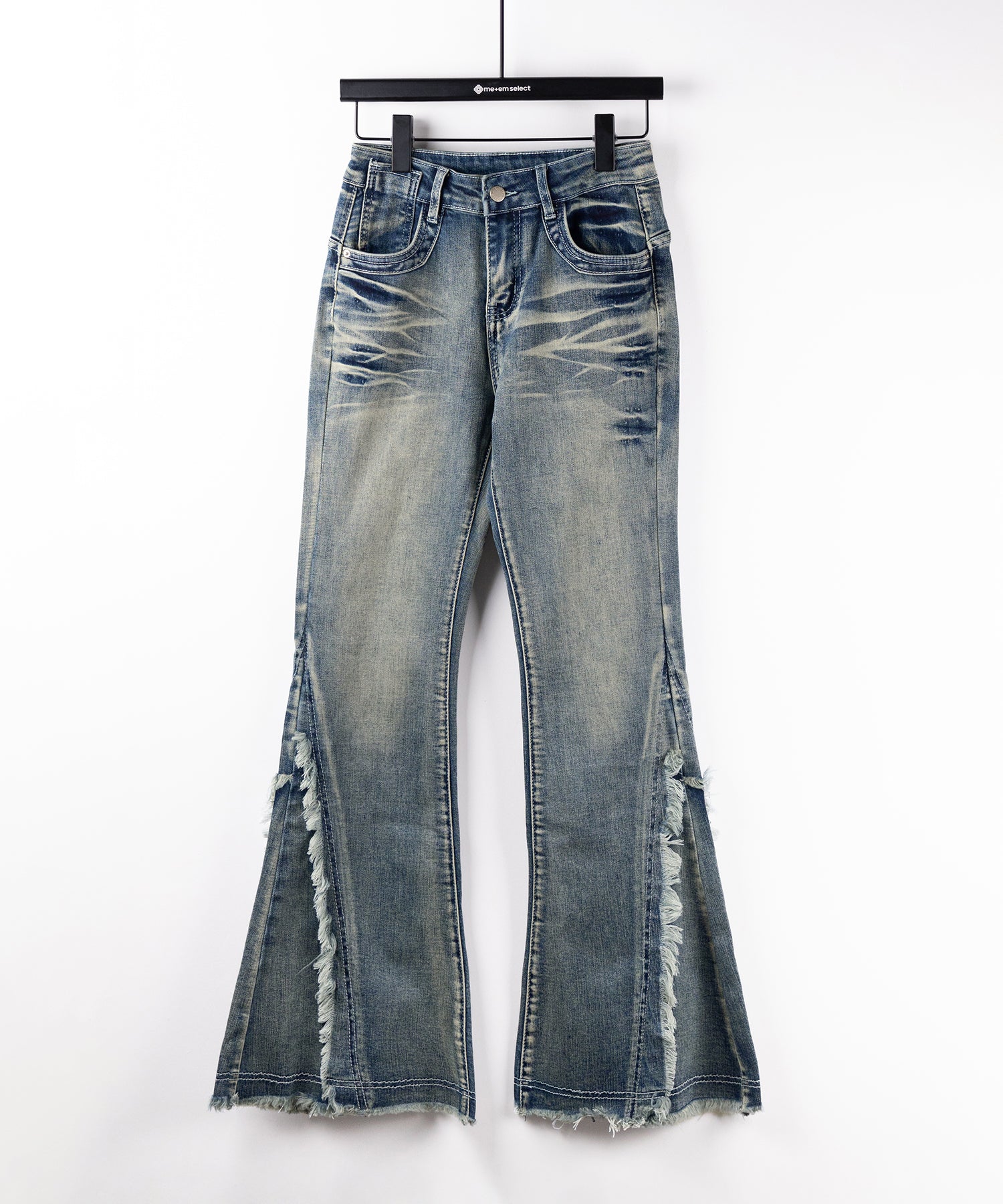 【 ２color ／ ４size 】ヴィンテージライクフリンジストレッチフレアデニム ／ Vintage-like fringe stretch flare denim
