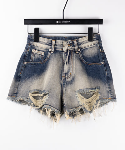 【 ２color 】クラッシュダメージブリーチデニムショートパンツ ／ crush damaged bleach denim short pants