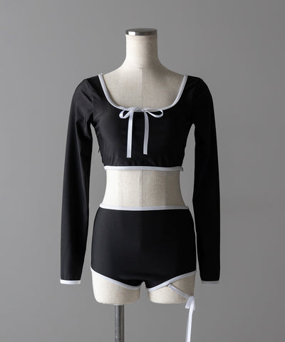 【 レディース水着／２点セット 】フロントリボンモノトーンハイウエストビキニ ／ front ribbon monotone high waist bikini