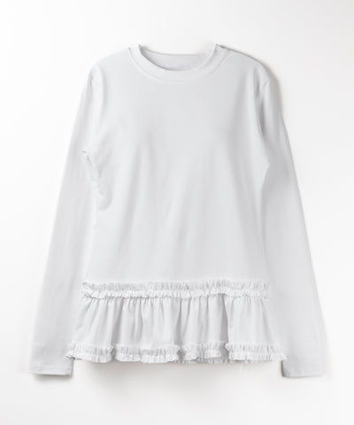 【 ３color 】裾フリルレイヤード長袖トップス ／ hem frill layered long sleeve tops