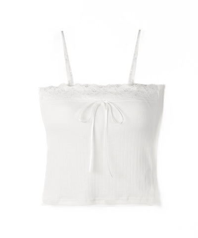 フロントリボンレースショートキャミソール ／ front ribbon lace short camisole