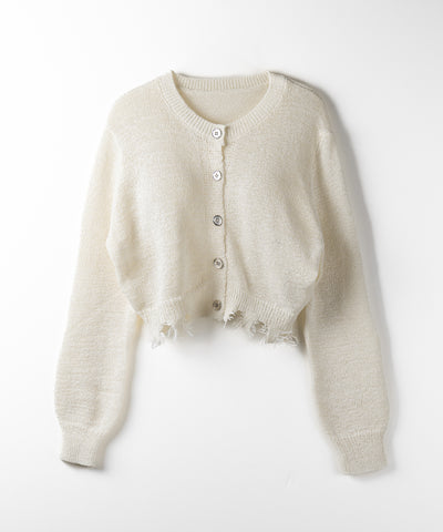 【 ３color 】ダメージシアーニットショートカーディガン ／ damage sheer knit short cardigan