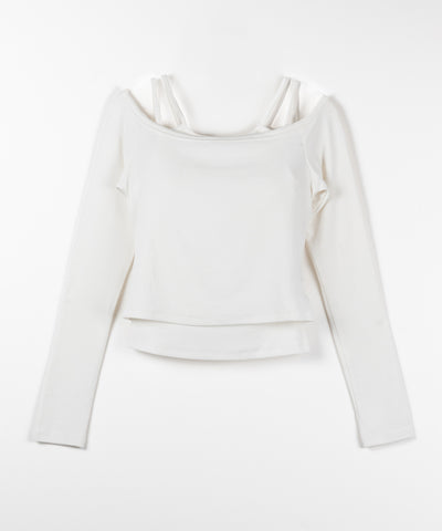 【 ２color 】レイヤードダブルストラップオフショルトップス ／ layerd double strap off shoulder tops