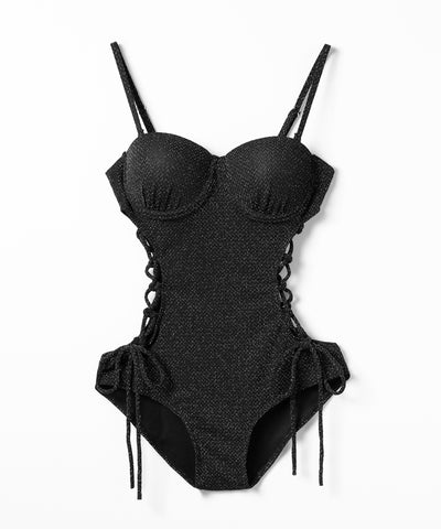 【 レディース水着 】ラメレースアップカットアウトワンピース水着 ／ lame laceup cutout onepiece swimwear